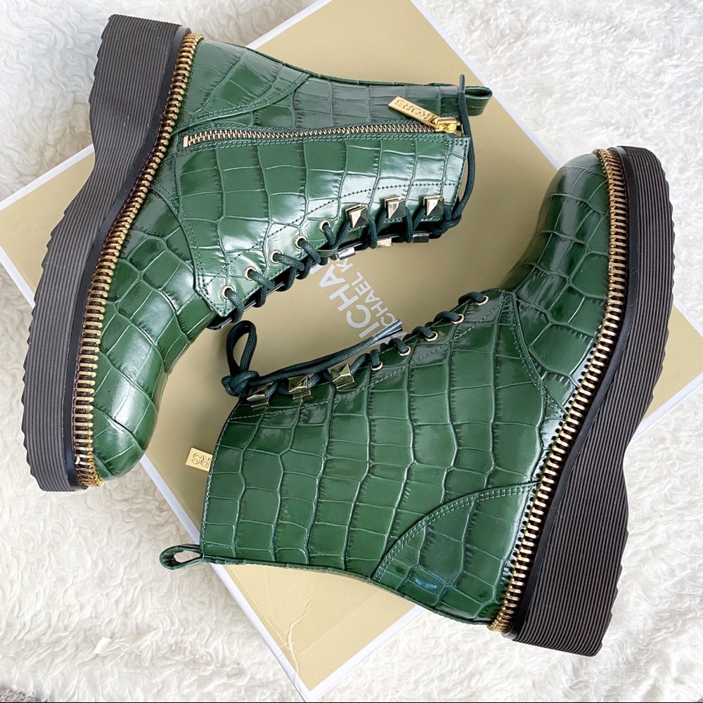 Michael Kors Croc Embossed Leather Combat Boot - Picture 13 of 16